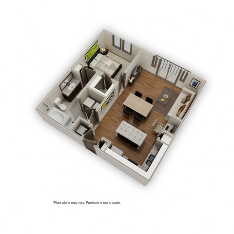 Floor plan for 1 bed, 1 bath, 849 sqft